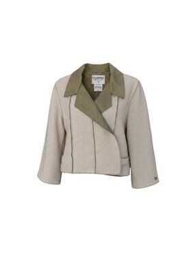 Chanel Cf9 Tweed Jacket 34 Beige Polyester